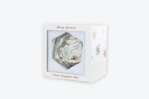 Sirius Dice Christmas Silver Glitter with Red and Green Snowflakes SnowGlobe 54mm D20